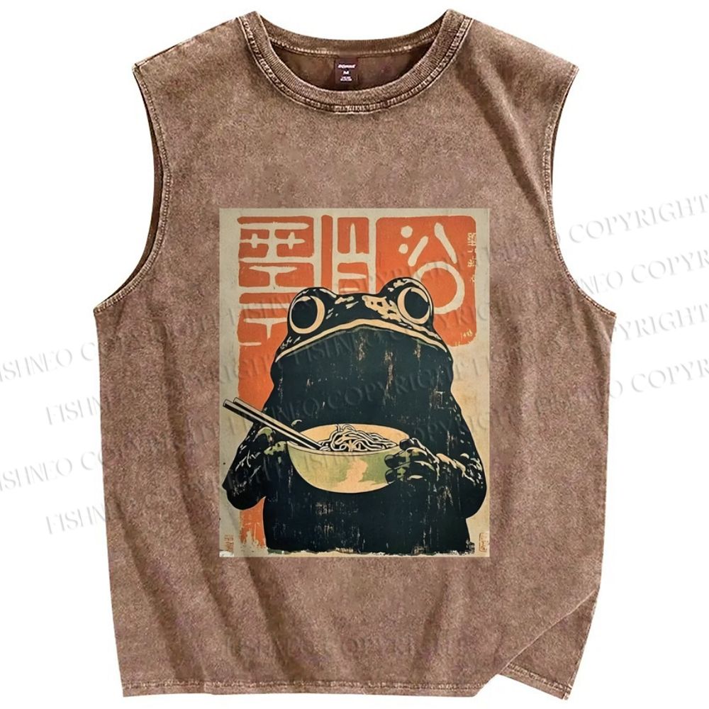 Frog Eating Ramen Vintage Distressed Washed Tank Top