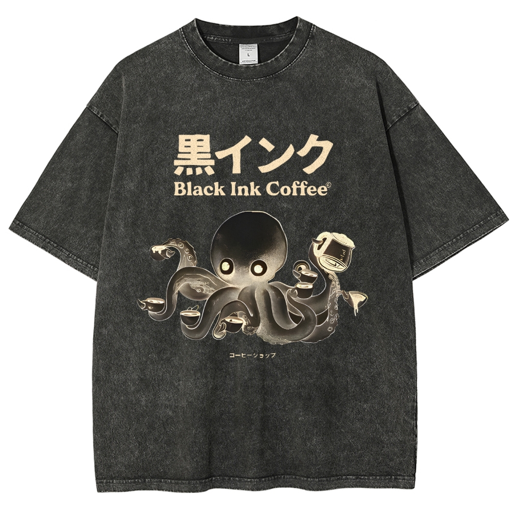 Black Ink Coffee Octopus Japan Vintage Washed T-shirt
