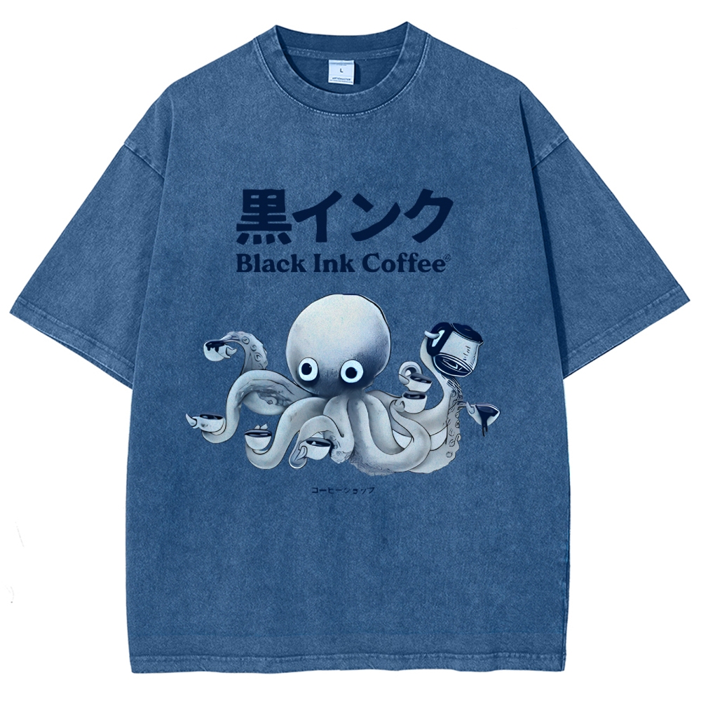 Black Ink Coffee Octopus Japan Vintage Washed T-shirt