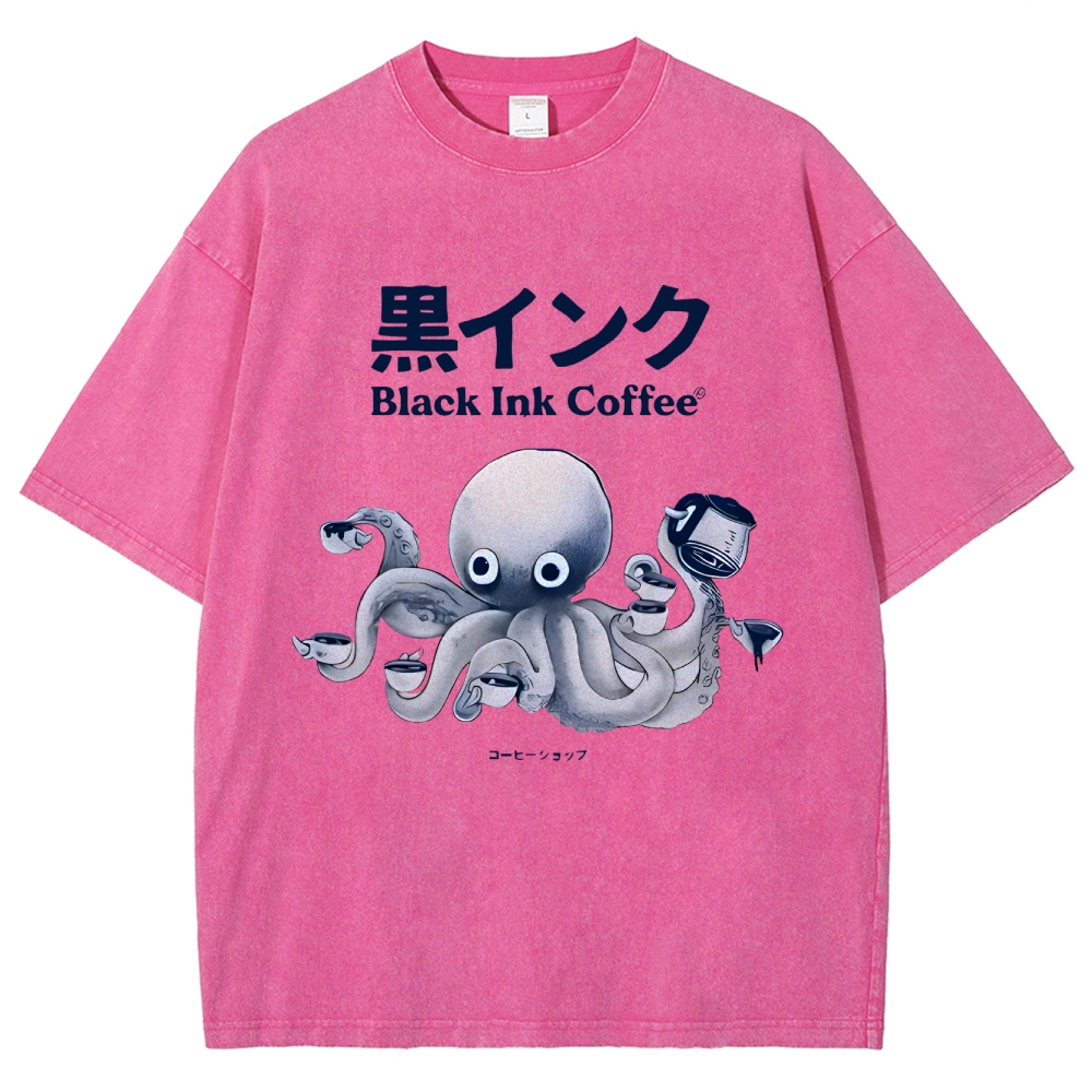 Black Ink Coffee Octopus Japan Vintage Washed T-shirt