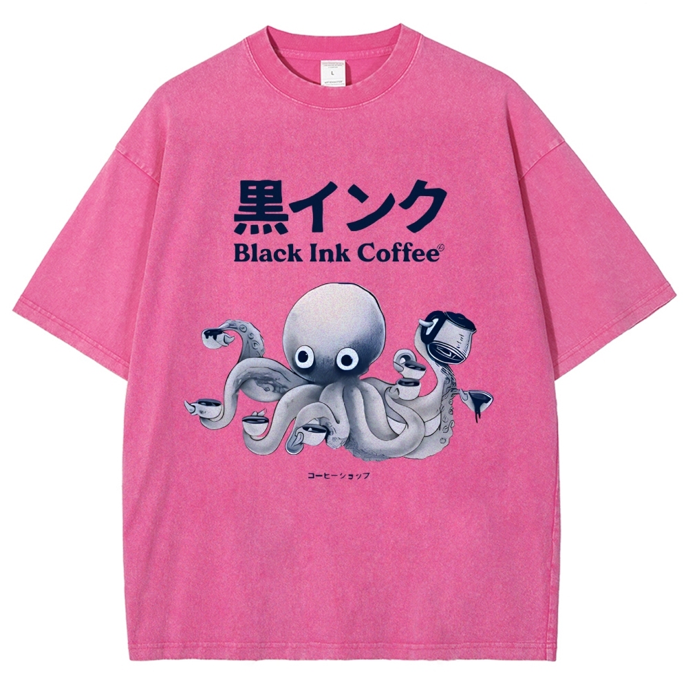 Black Ink Coffee Octopus Japan Vintage Washed T-shirt