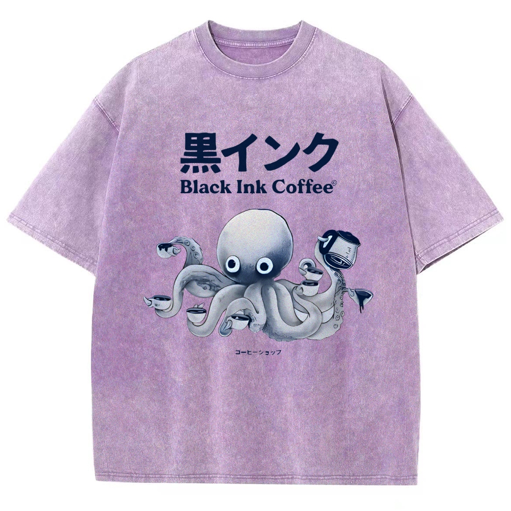 Black Ink Coffee Octopus Japan Vintage Washed T-shirt