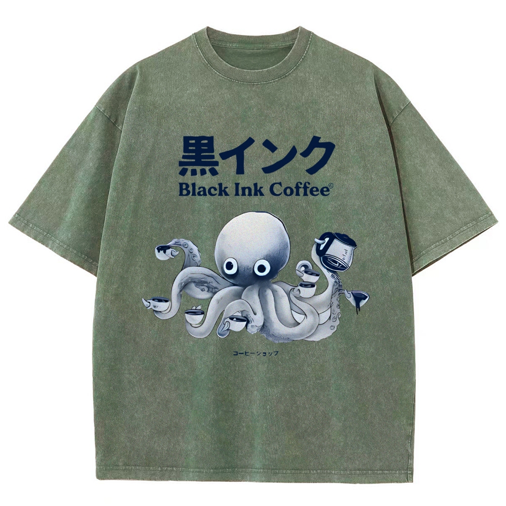 Black Ink Coffee Octopus Japan Vintage Washed T-shirt