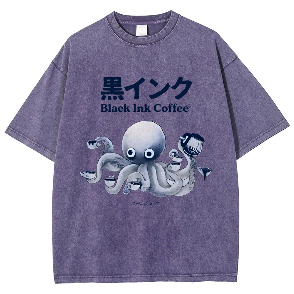 Black Ink Coffee Octopus Japan Vintage Washed T-shirt