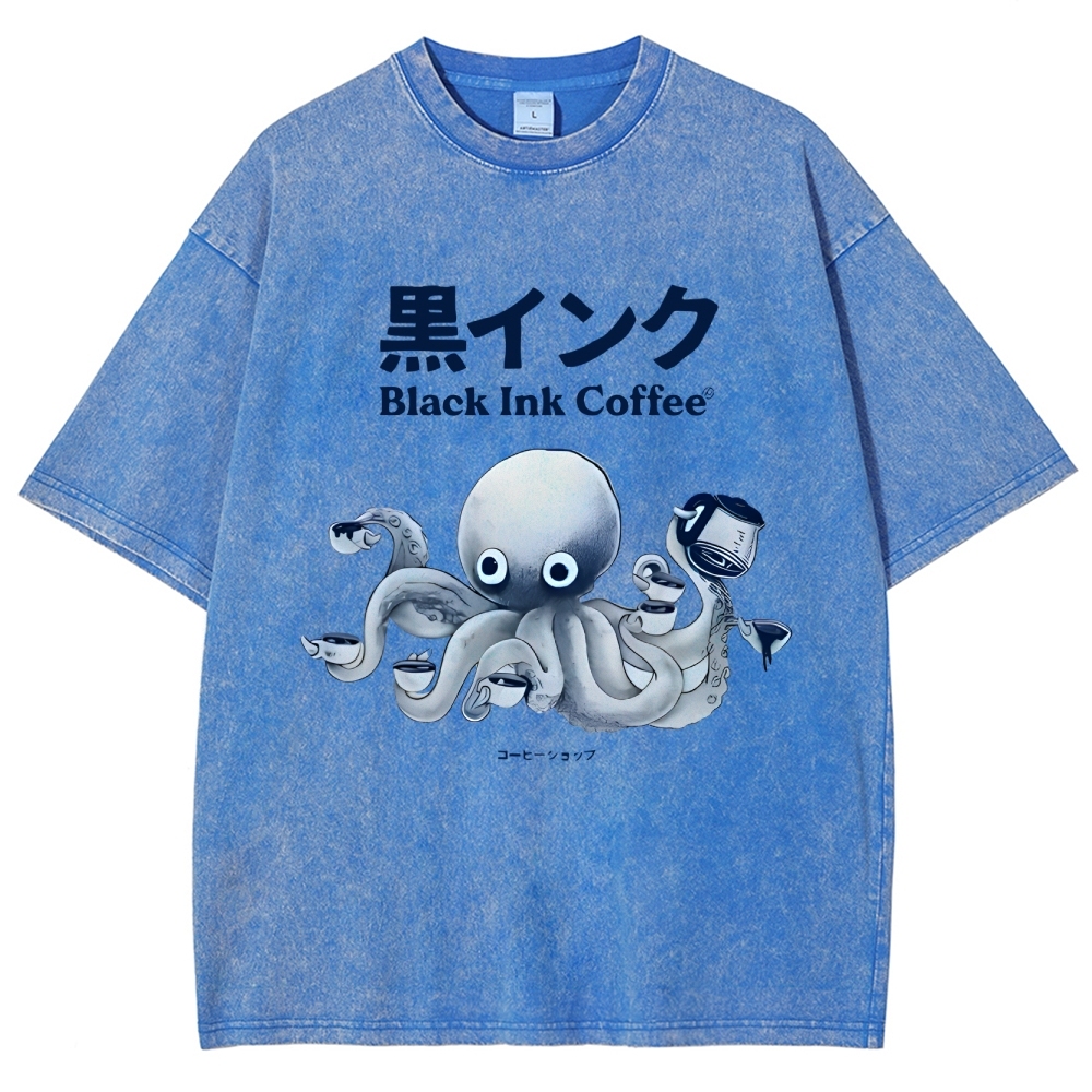 Black Ink Coffee Octopus Japan Vintage Washed T-shirt