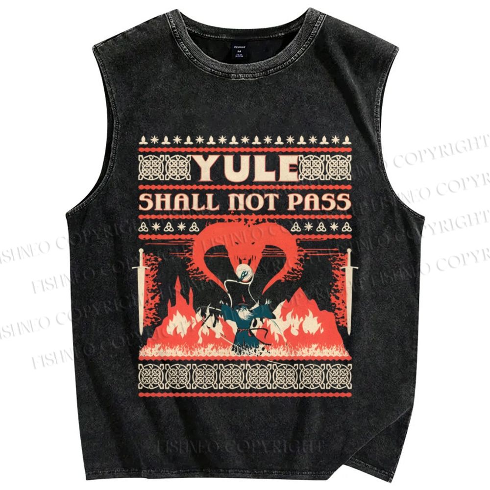 Unisex Yule Shall Not Pass Printed Washed Tank Top