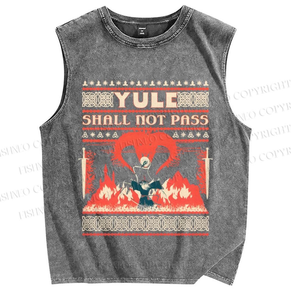 Unisex Yule Shall Not Pass Printed Washed Tank Top