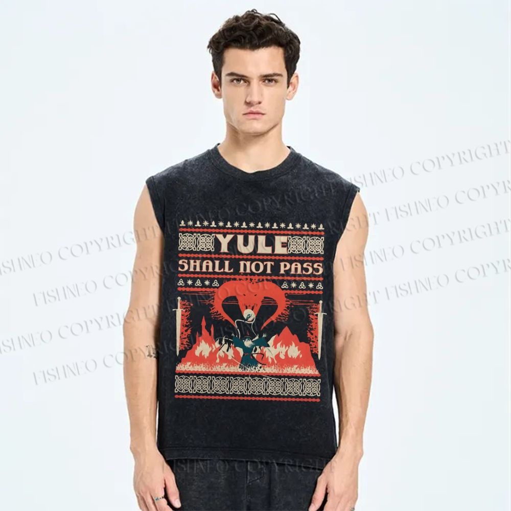 Unisex Yule Shall Not Pass Printed Washed Tank Top