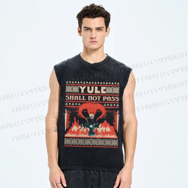 Unisex Yule Shall Not Pass Printed Washed Tank Top