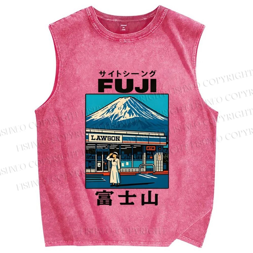 Unisex Mount Fuji Printed Washed Tank Top