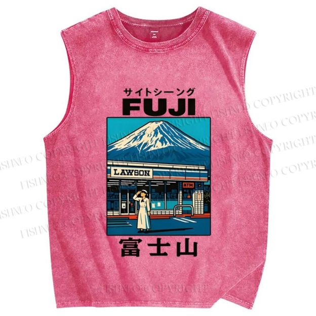 Unisex Mount Fuji Printed Washed Tank Top