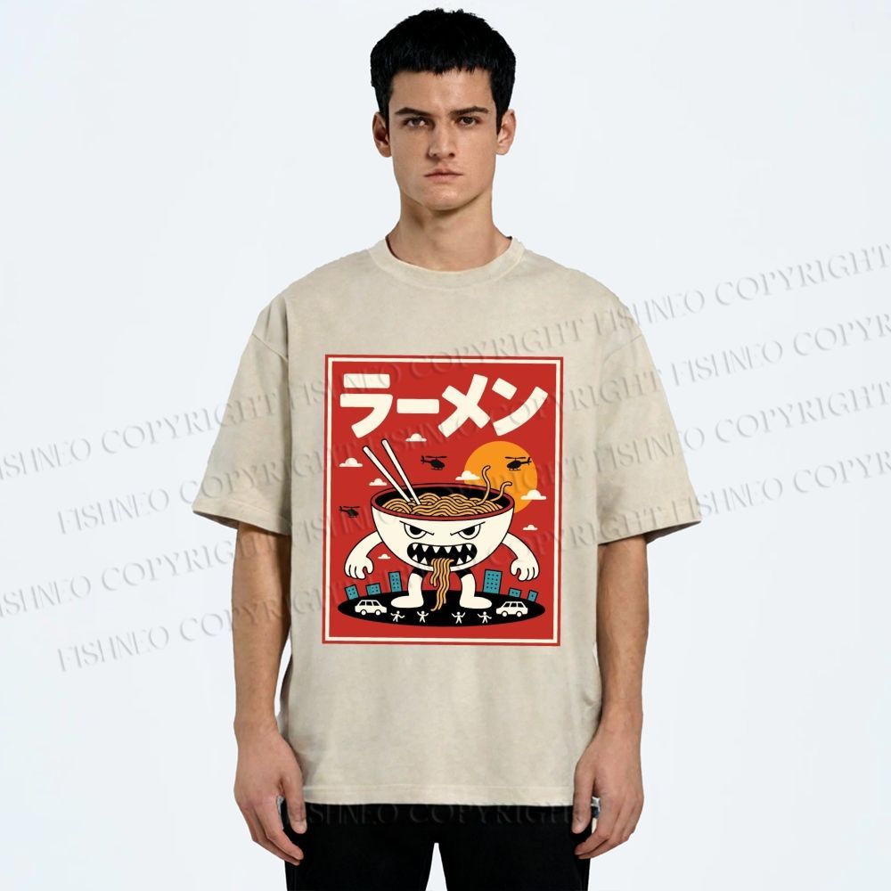 Unisex Ramen Printed Printed Washed Tee