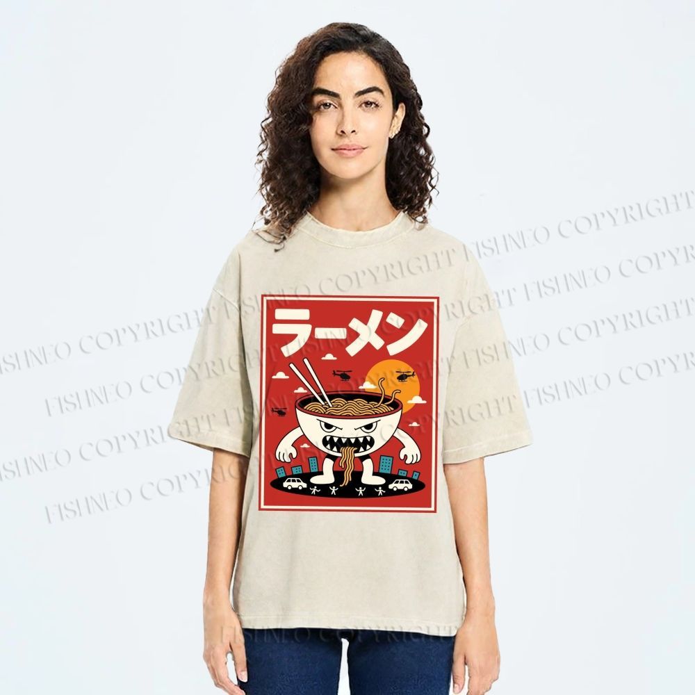 Unisex Ramen Printed Printed Washed Tee