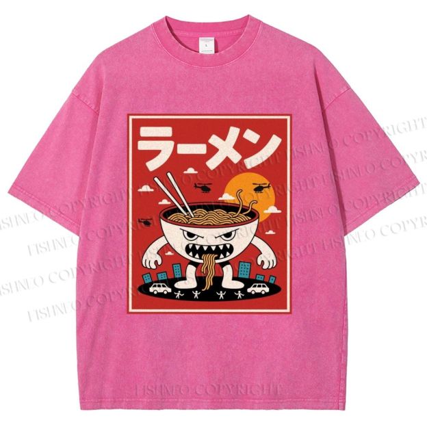 Unisex Ramen Printed Printed Washed Tee