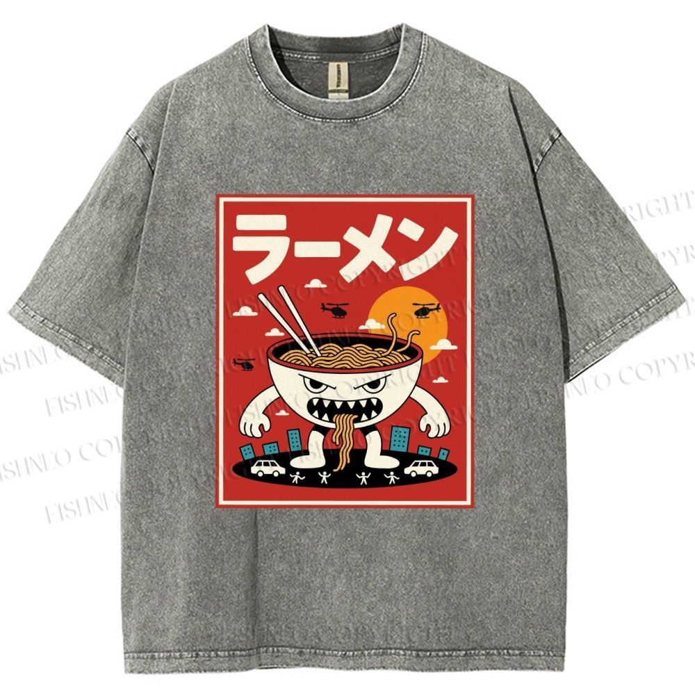 Unisex Ramen Printed Printed Washed Tee
