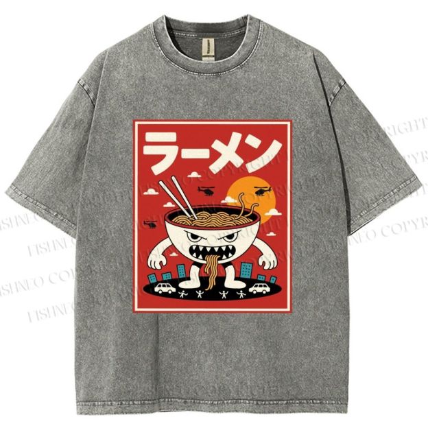 Unisex Ramen Printed Printed Washed Tee