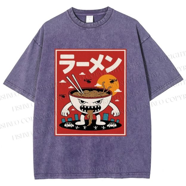 Unisex Ramen Printed Printed Washed Tee