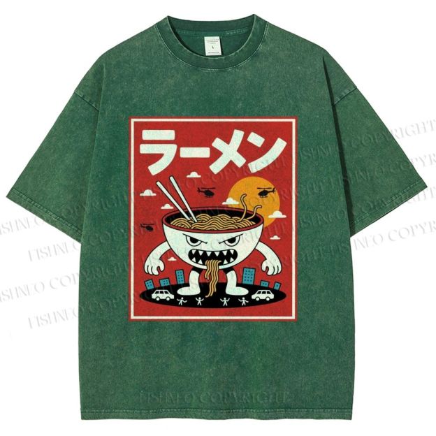 Unisex Ramen Printed Printed Washed Tee