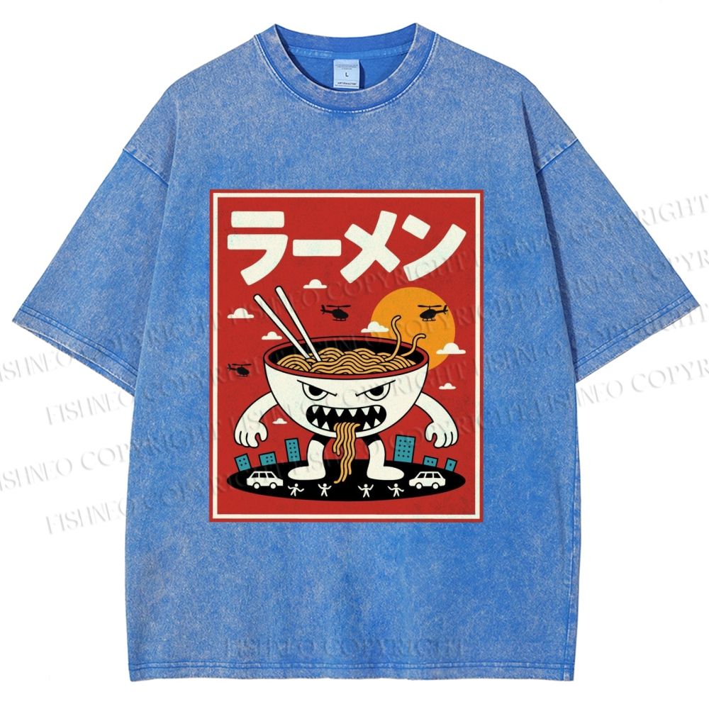 Unisex Ramen Printed Printed Washed Tee