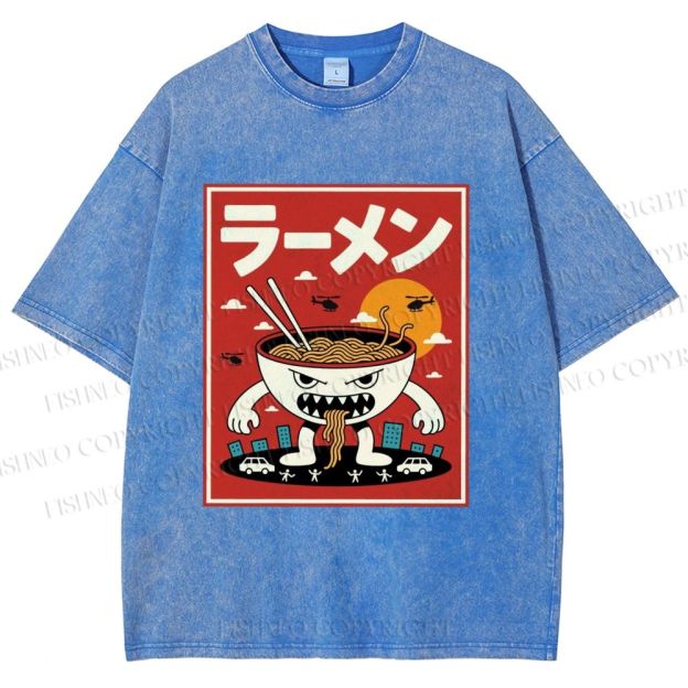 Unisex Ramen Printed Printed Washed Tee