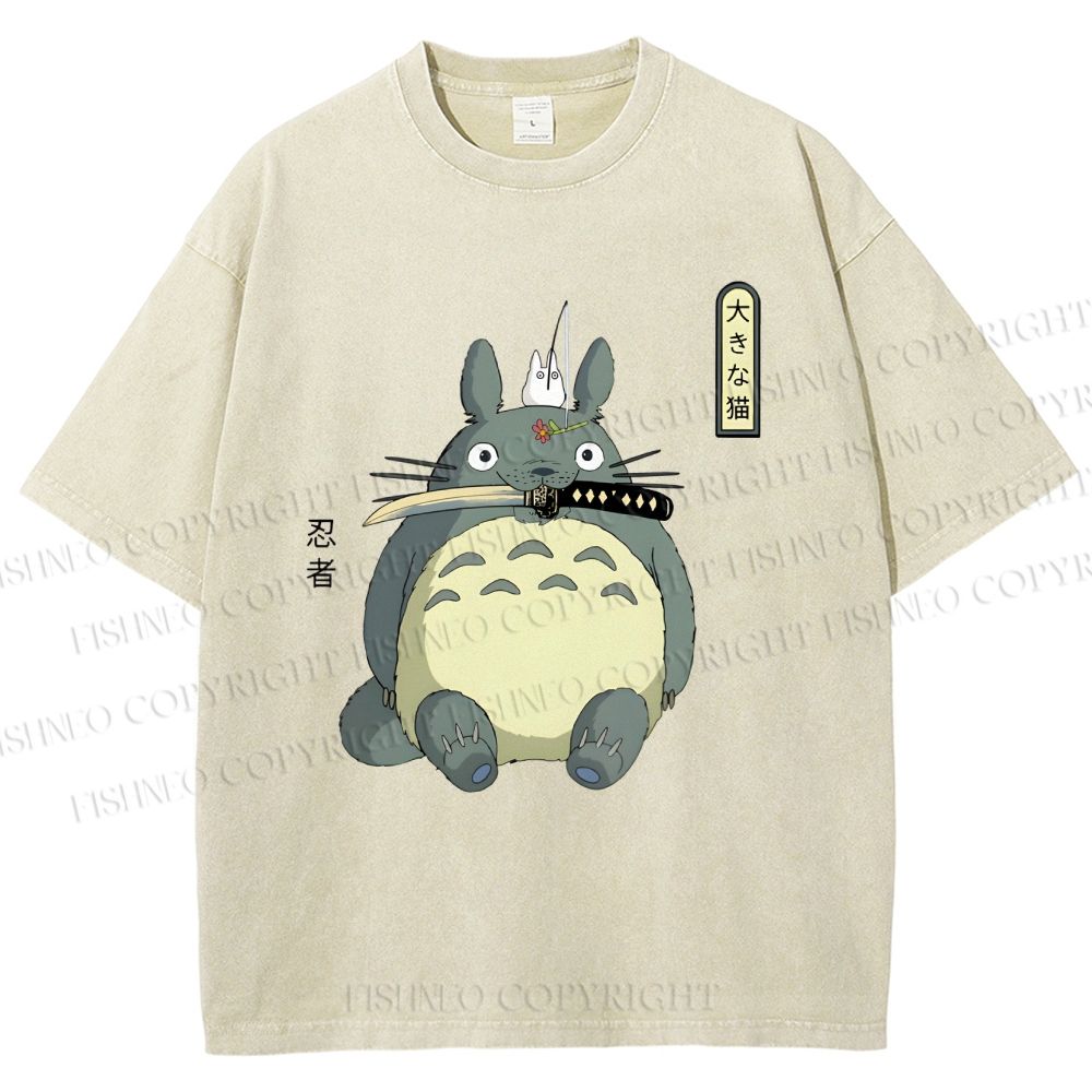 Unisex Ninja Totoro Printed Washed Tee