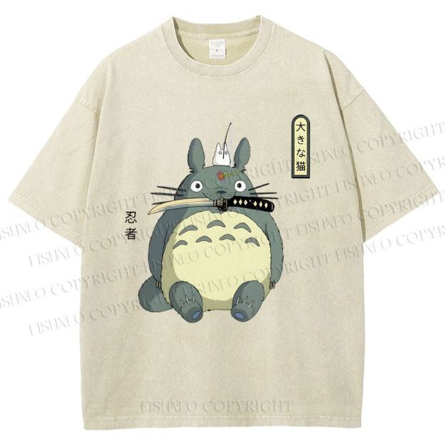 Unisex Ninja Totoro Printed Washed Tee