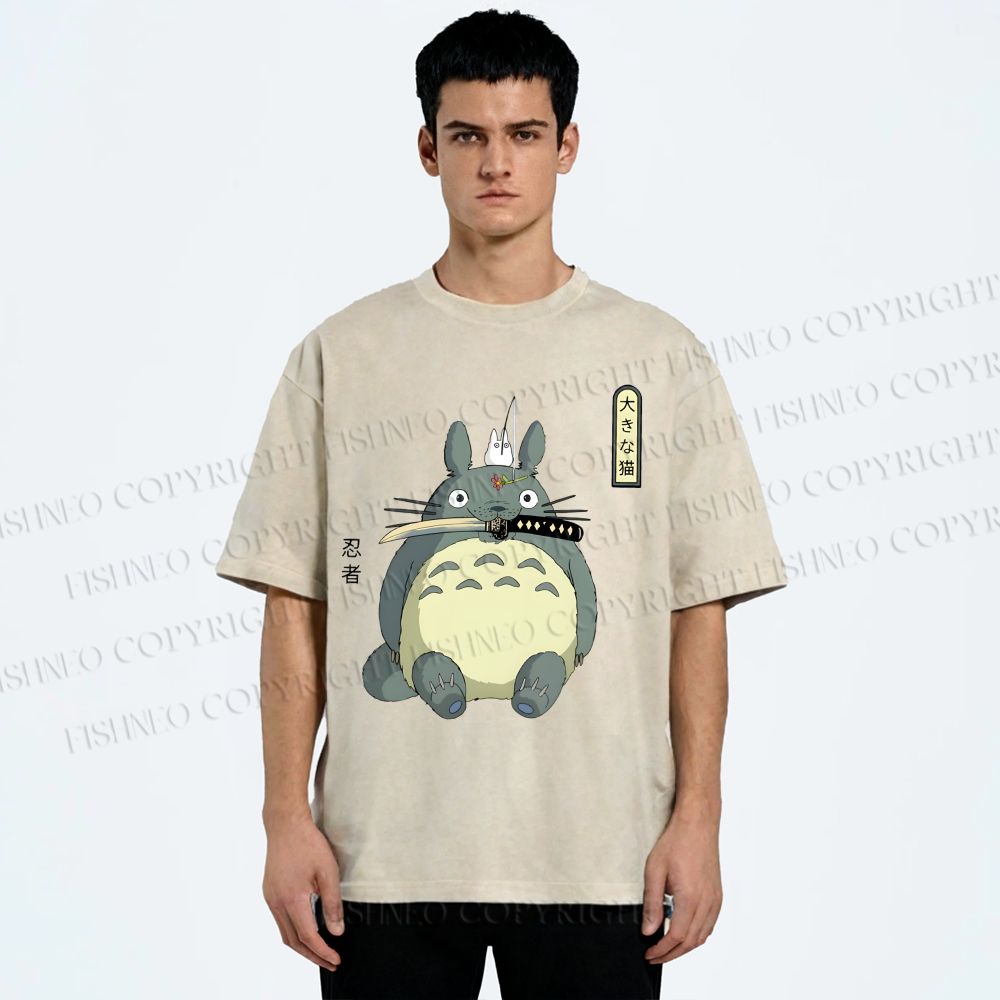 Unisex Ninja Totoro Printed Washed Tee