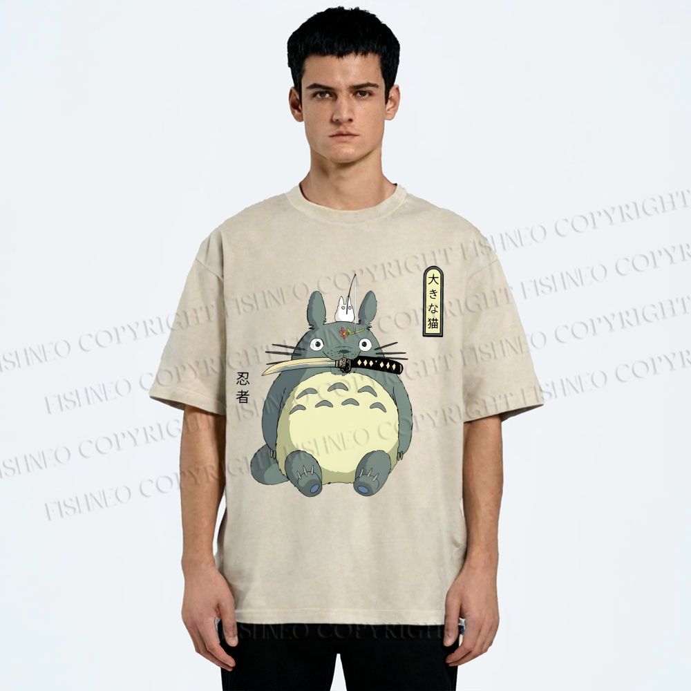Unisex Ninja Totoro Printed Washed Tee