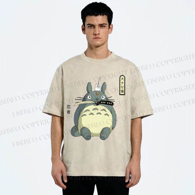 Unisex Ninja Totoro Printed Washed Tee