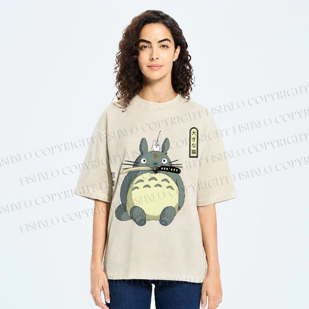 Unisex Ninja Totoro Printed Washed Tee