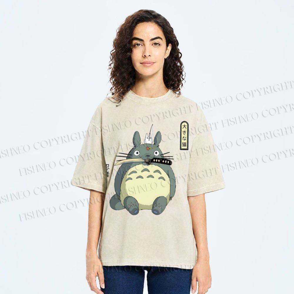 Unisex Ninja Totoro Printed Washed Tee