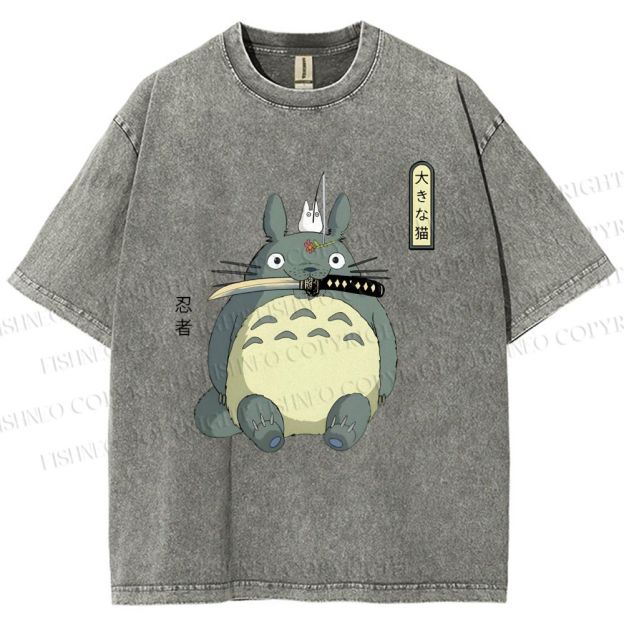 Unisex Ninja Totoro Printed Washed Tee