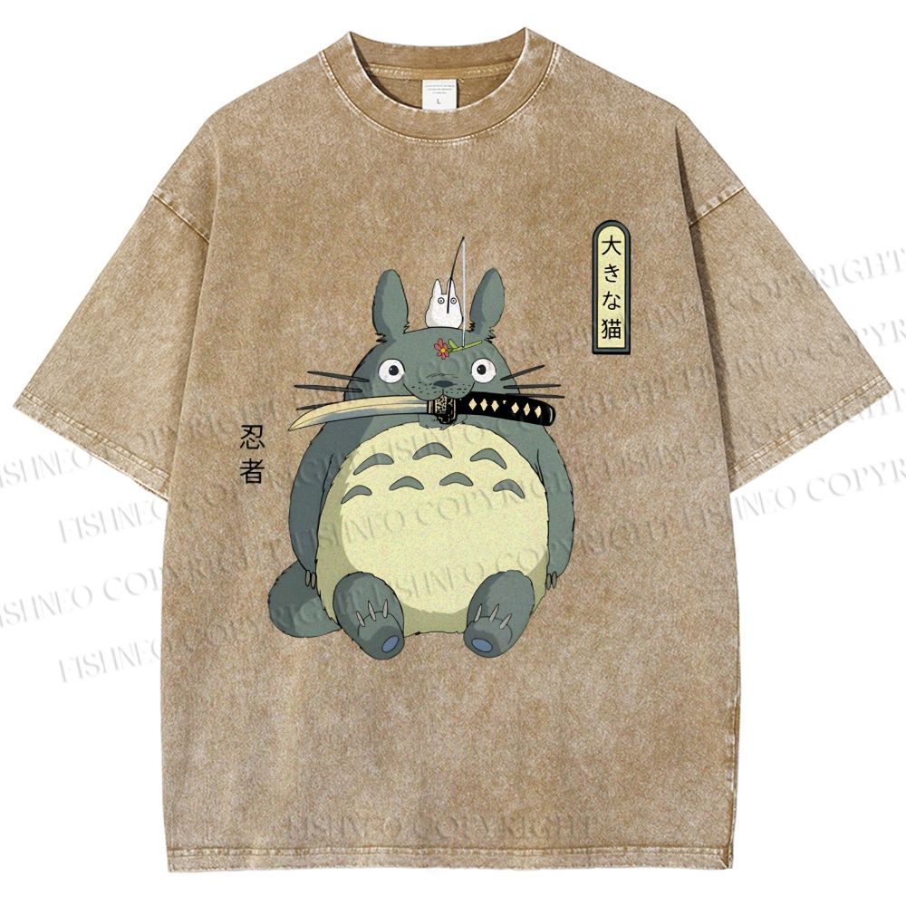 Unisex Ninja Totoro Printed Washed Tee