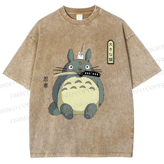Unisex Ninja Totoro Printed Washed Tee
