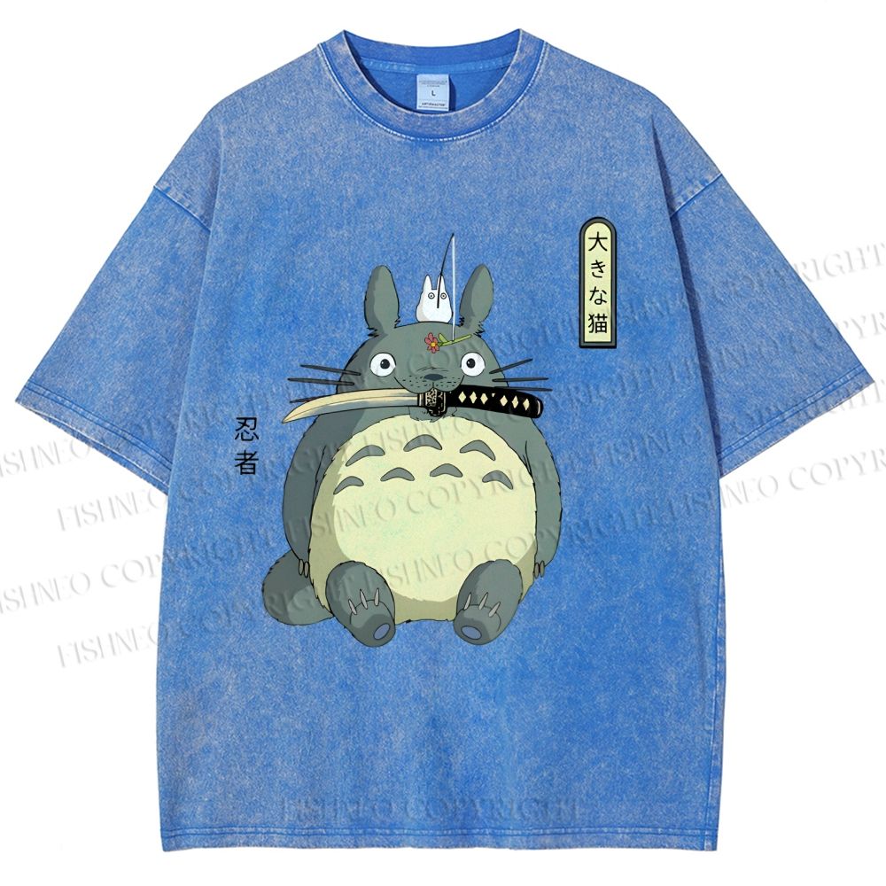 Unisex Ninja Totoro Printed Washed Tee