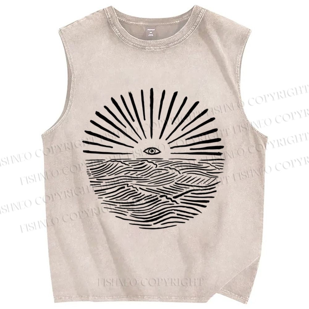 Unisex Sunrise Waves Eyes Printed Washed Tank Top
