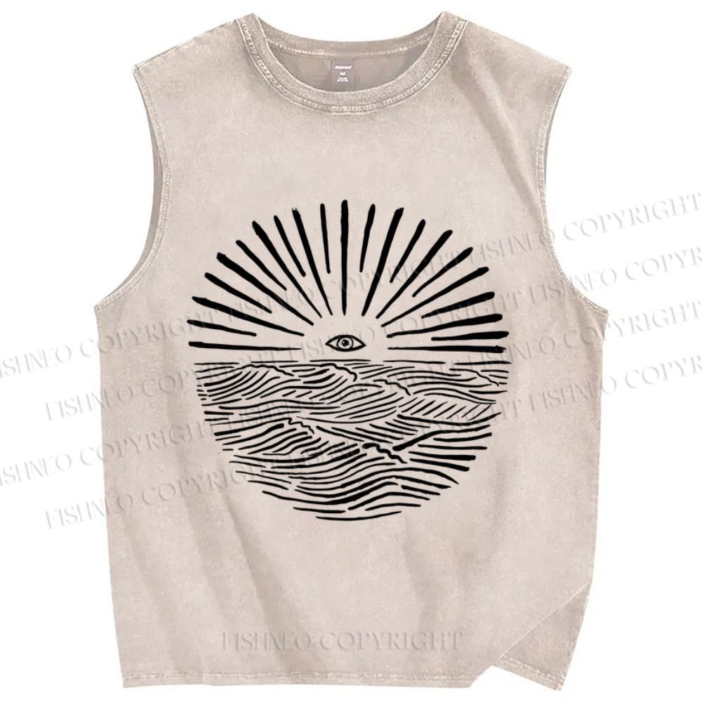 Unisex Sunrise Waves Eyes Printed Washed Tank Top