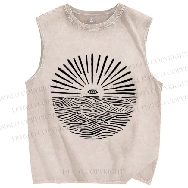 Unisex Sunrise Waves Eyes Printed Washed Tank Top