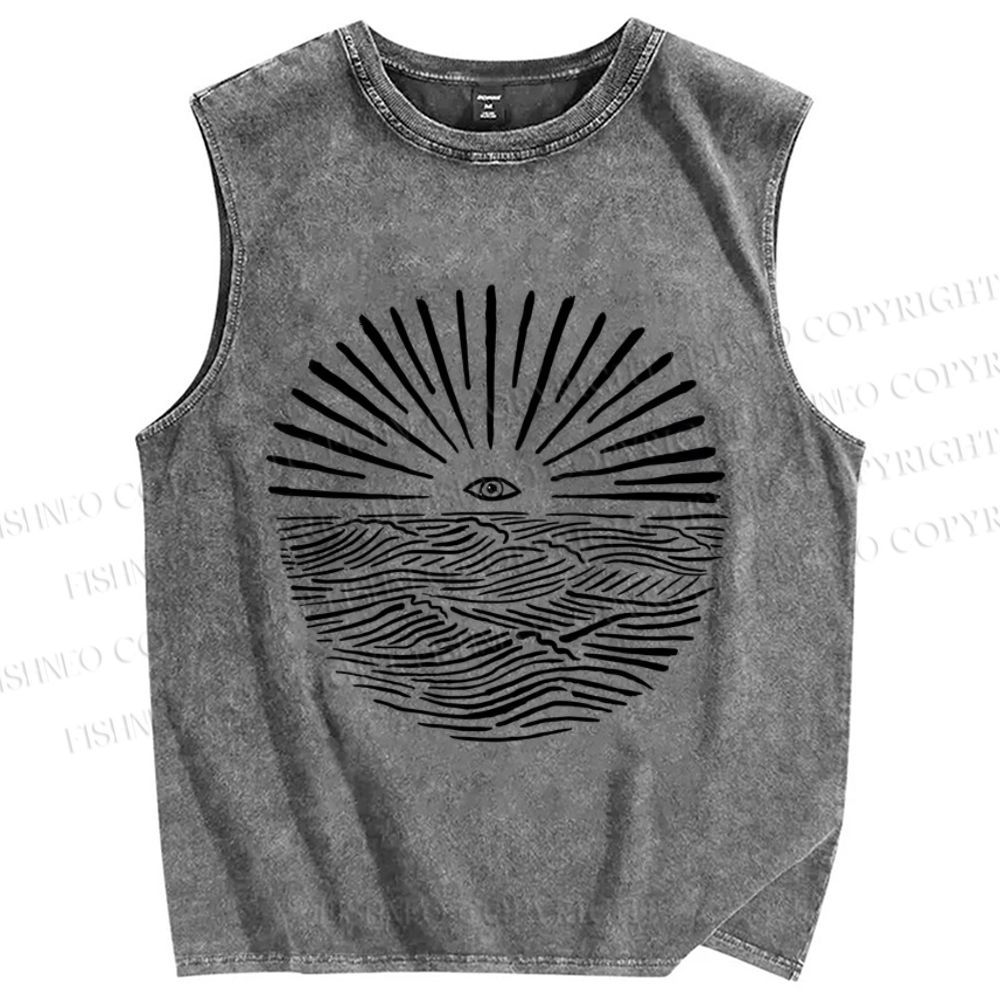Unisex Sunrise Waves Eyes Printed Washed Tank Top