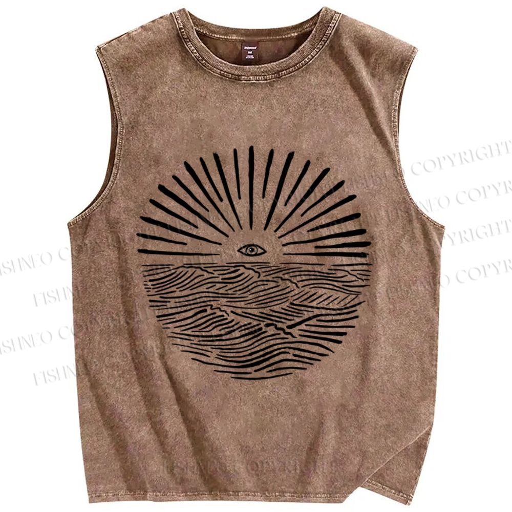Unisex Sunrise Waves Eyes Printed Washed Tank Top