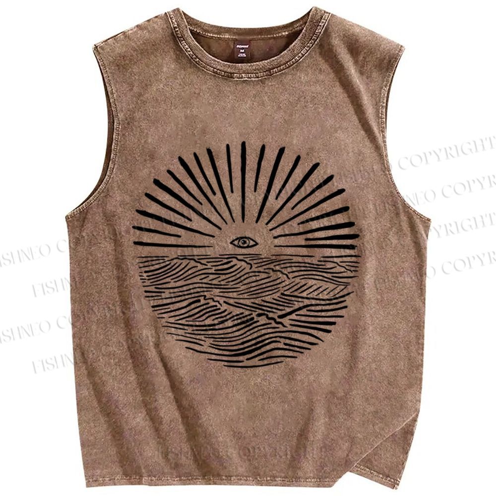 Unisex Sunrise Waves Eyes Printed Washed Tank Top
