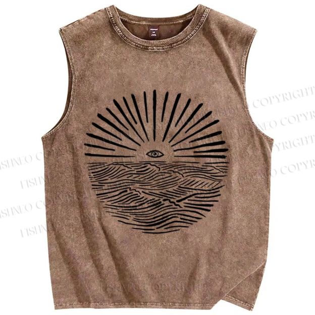 Unisex Sunrise Waves Eyes Printed Washed Tank Top