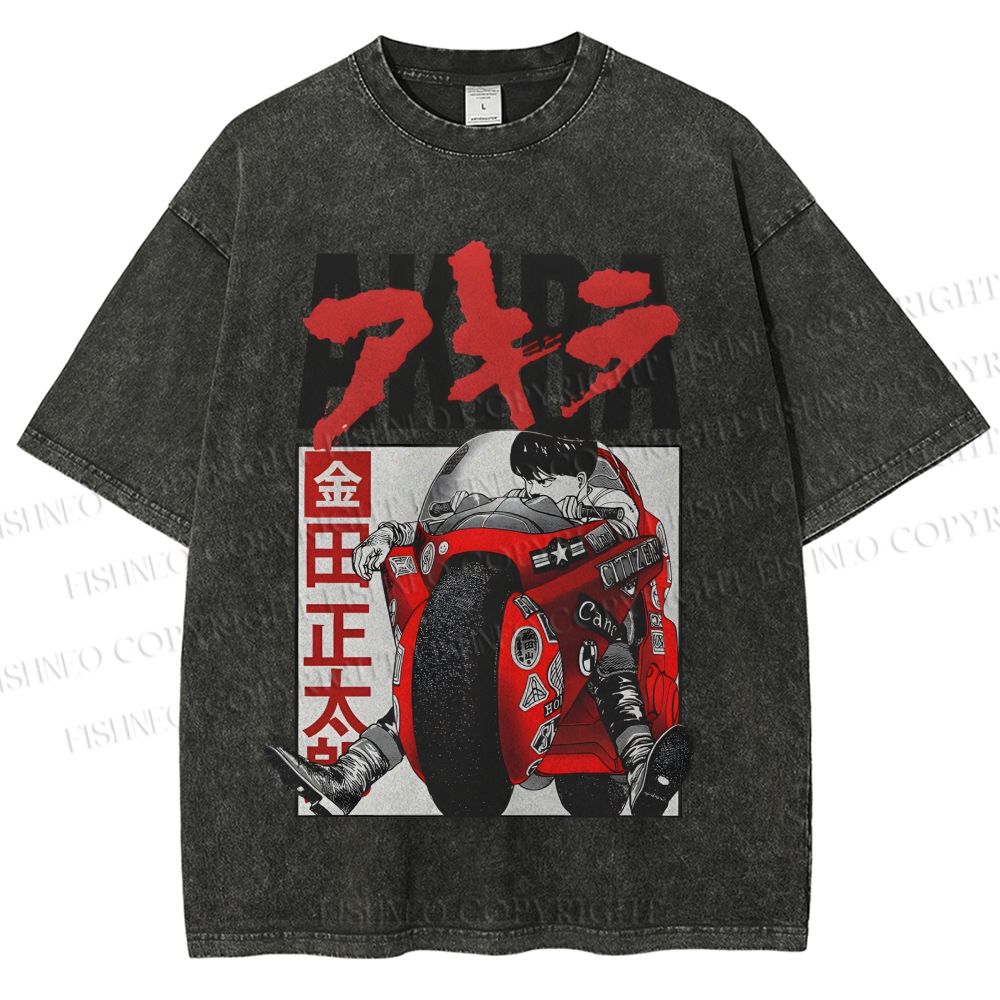 Unisex Akira Japanese Anime Printed Washed Tee