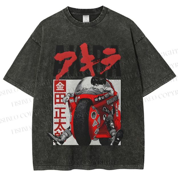 Unisex Akira Japanese Anime Printed Washed Tee