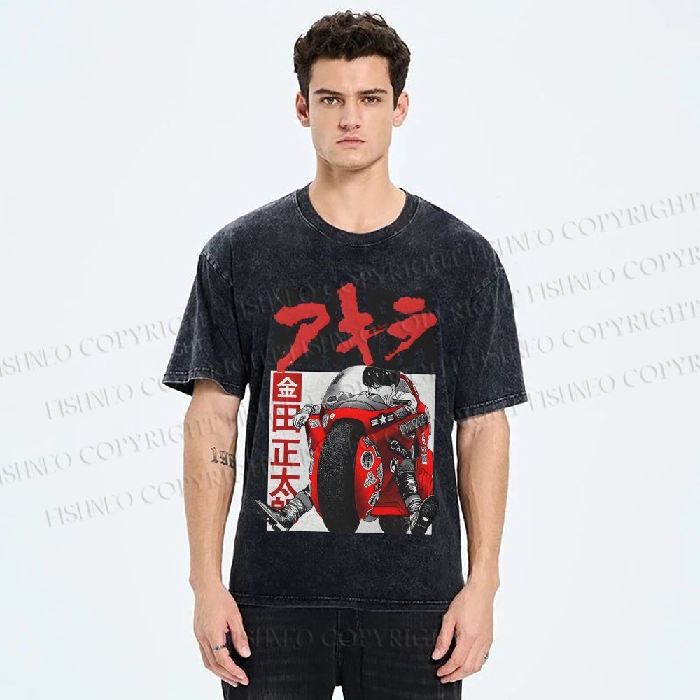 Unisex Akira Japanese Anime Printed Washed Tee