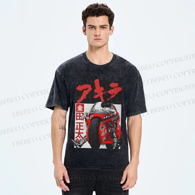 Unisex Akira Japanese Anime Printed Washed Tee