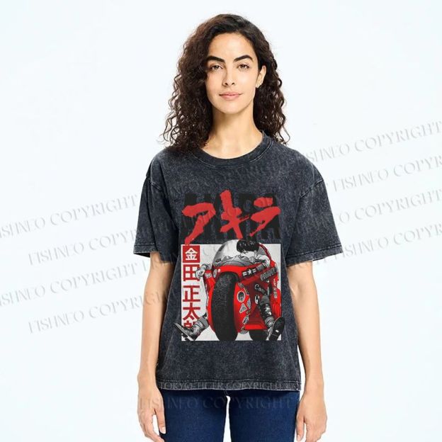 Unisex Akira Japanese Anime Printed Washed Tee