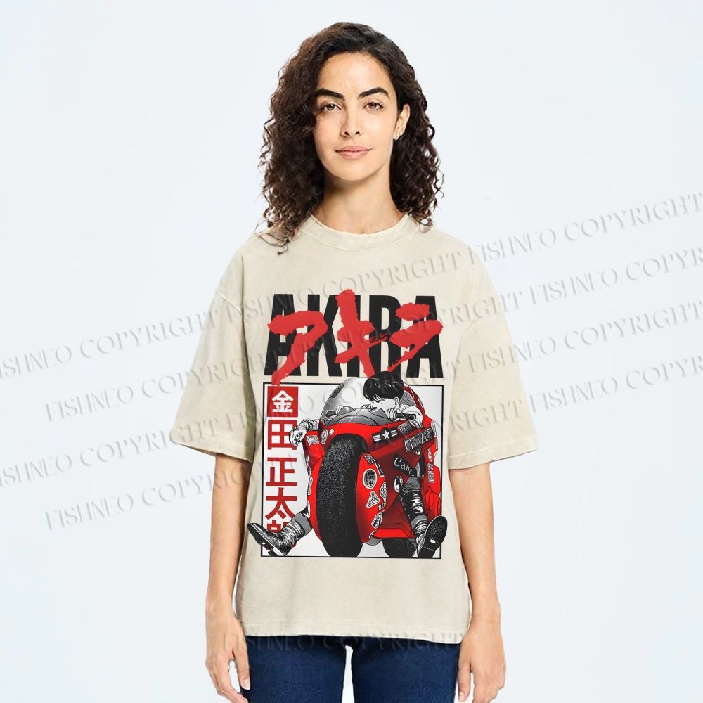 Unisex Akira Japanese Anime Printed Washed Tee