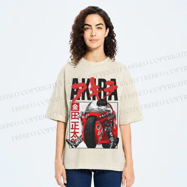 Unisex Akira Japanese Anime Printed Washed Tee