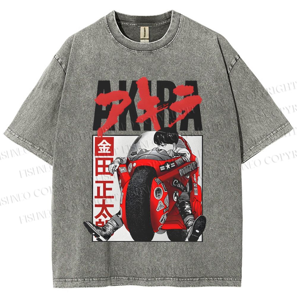 Unisex Akira Japanese Anime Printed Washed Tee